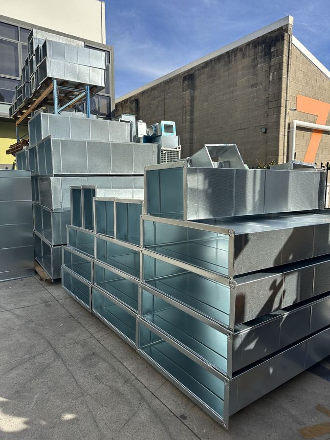 Stacks of finished rectangular duct ready for delivery